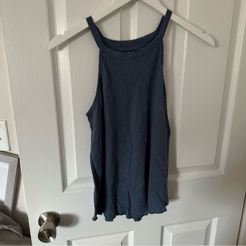 Blue High Neck Tank Top